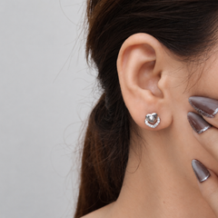 Silver Puffed Heart Pave Frame Studs – view 2