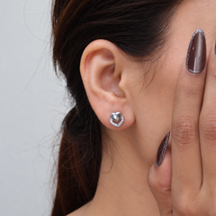Silver Puffed Heart Pave Frame Studs – view 3