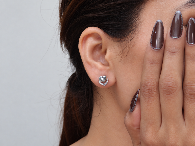 Silver Puffed Heart Pave Frame Studs – view 3