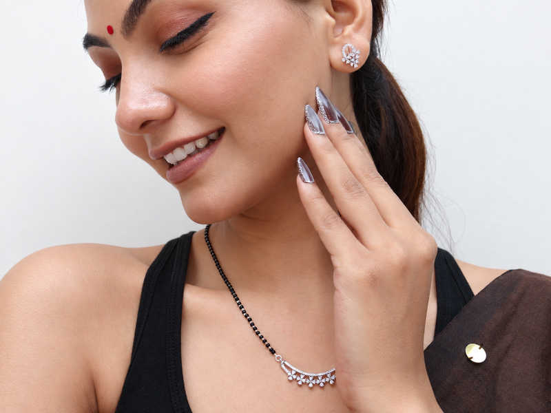 Silver CZ Chevron Arc Mangalsutra – view 2
