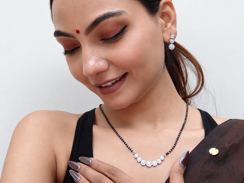 Silver Graduated CZ Line Mangalsutra Set – view 2