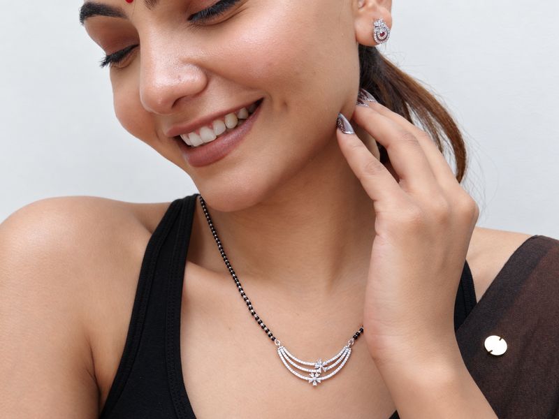 Silver CZ Angel Wing Mangalsutra – view 2