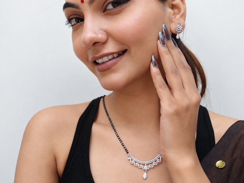 Silver CZ Arc & Drop Mangalsutra – view 2