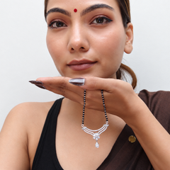 Silver CZ Floral Spray Drop Mangalsutra – view 2