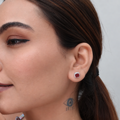 Silver Ruby Round CZ Halo Studs – view 2