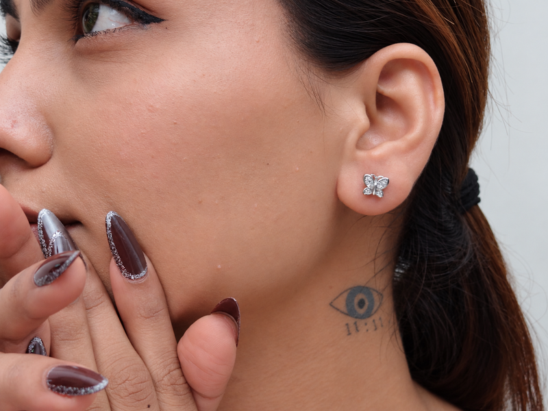 Silver Marquise Pave Butterfly Studs – view 2