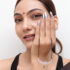 Silver CZ Crescent & Green Stone Mangalsutra – view 2