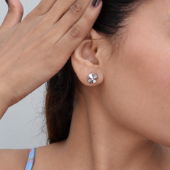 Silver White Enamel Pinwheel Disc Studs – view 3
