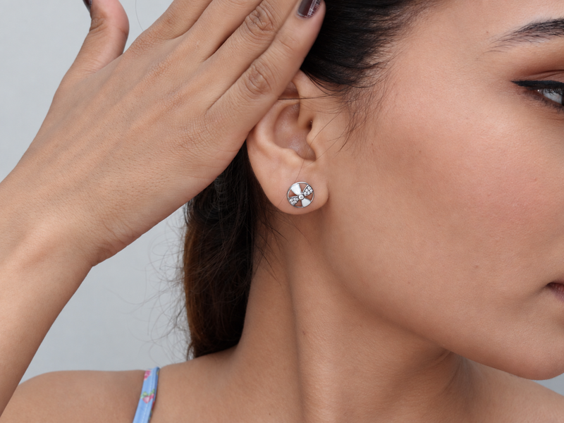 Silver White Enamel Pinwheel Disc Studs – view 3