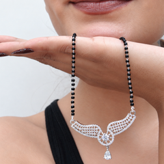 Silver CZ Wing Pendant Drop Mangalsutra – view 2