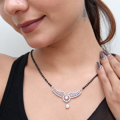 Silver CZ Wing Pendant Drop Mangalsutra – view 3
