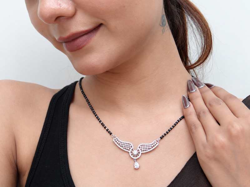Silver CZ Wing Pendant Drop Mangalsutra – view 3