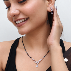 Silver CZ V-Bar Teardrop Mangalsutra – view 2