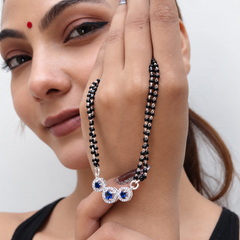 Silver Blue Stone Trio Mangalsutra – view 2