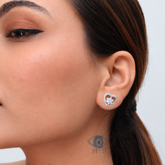 Silver Open Heart Floral Pave Studs – view 2