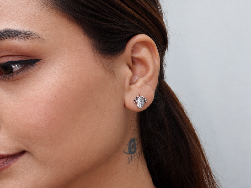 Silver Marquise Pave Scroll Studs – view 2