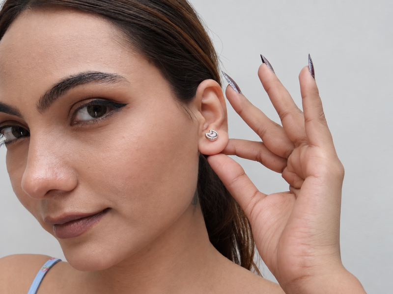 Silver Crescent Moon Pave Studs – view 2