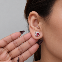 Silver Red Heart CZ Halo Studs – view 2