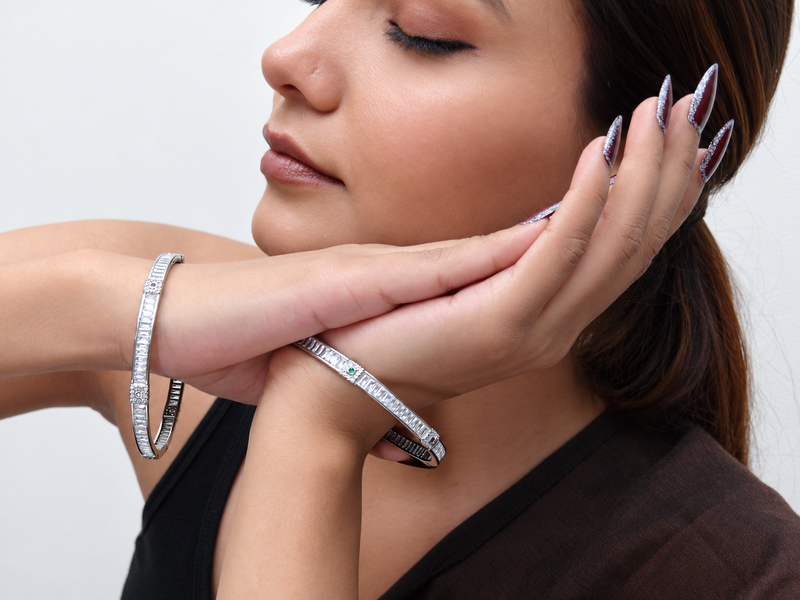 Silver Double-Row CZ Slim Bangle – view 2