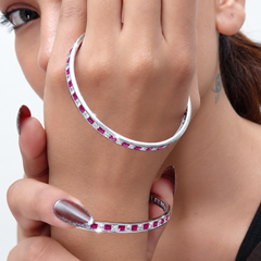 Silver Ruby-Tone Square Stone Eternity Bangle – view 2