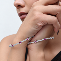 Silver Magenta Square Stone Link Bangle – view 2