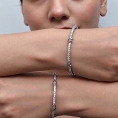 Silver Beaded Floral Station CZ Bangle – view 2