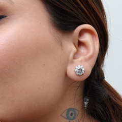Silver Pave Flower Oxidised Centre Studs – view 2