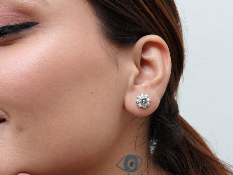 Silver Pave Flower Oxidised Centre Studs – view 2