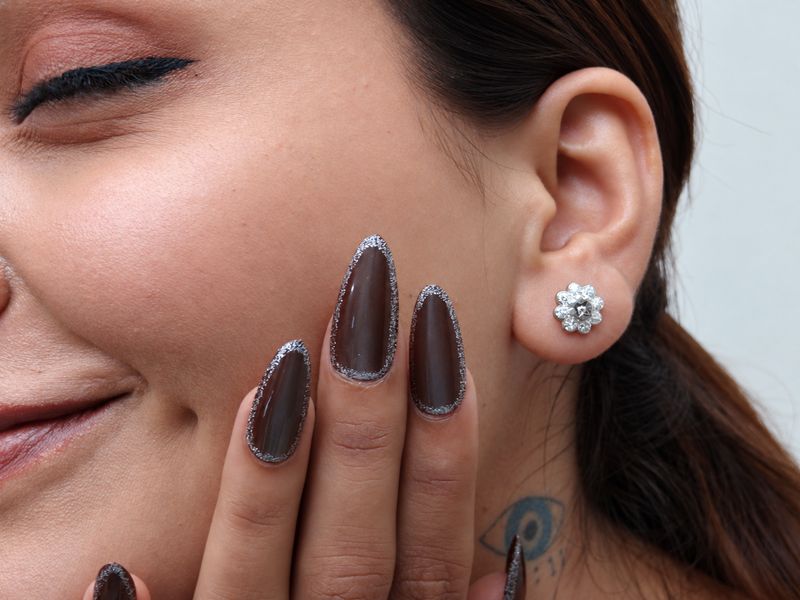 Silver Pave Flower Oxidised Centre Studs – view 3