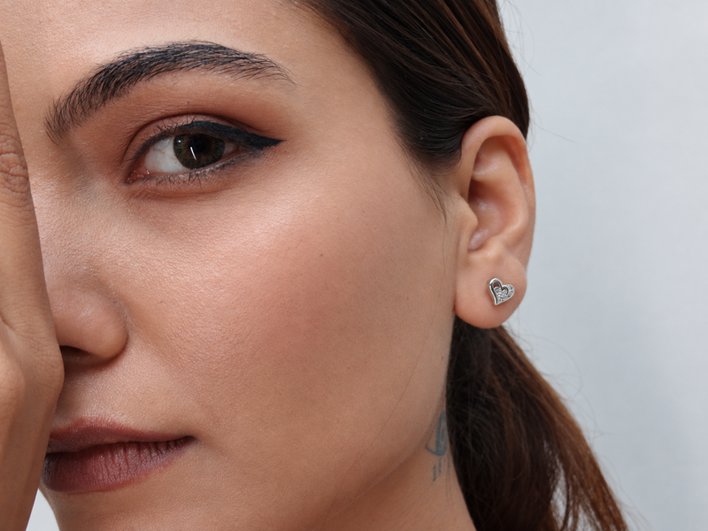 Silver Open Double Heart Pave Studs – view 2