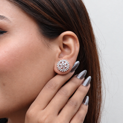Silver Pink Floral Sunburst Halo Studs – view 2