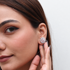 Silver Pink Floral Sunburst Halo Studs – view 3
